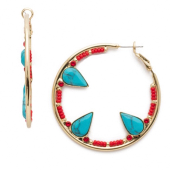 Sorrelli Crescent Hoop Earring in Ruby Moroccan Turquoise - Picture 2 of 2